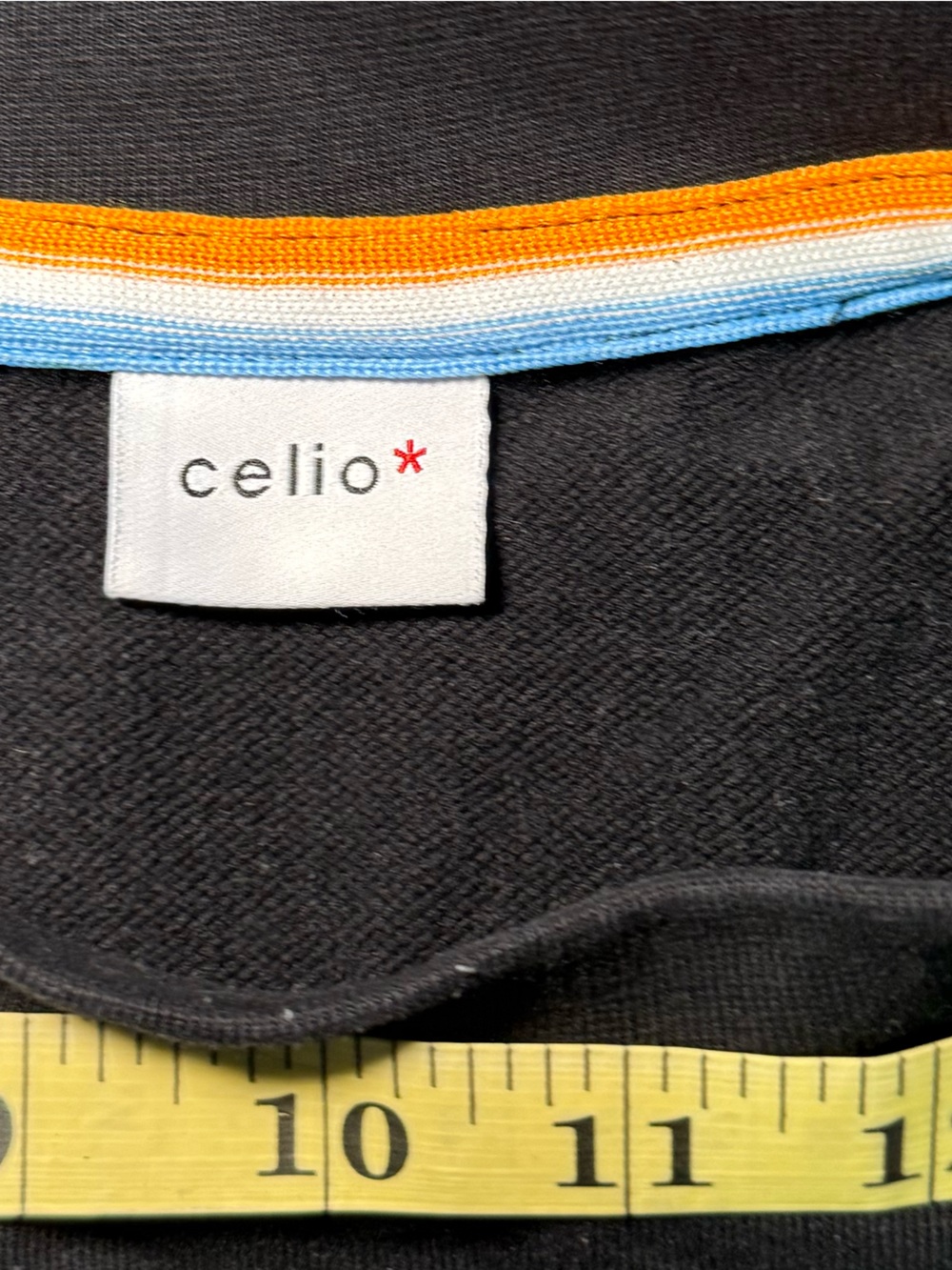 Celio* Black Crewneck Sweater with Blue, Orange and White Chest Stripes - Picture 8 of 15